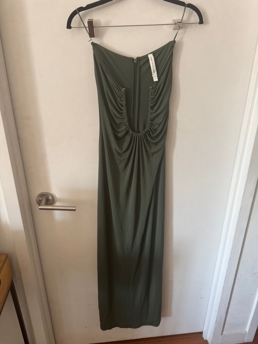 Christopher Esber Arced Palm strapless gathered jersey dress in Bottle Green - Picture 7 of 9